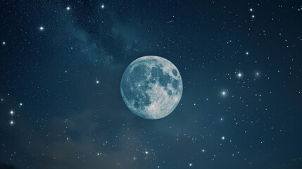 Wall Mural - close-up of a starry night sky with detailed constellations and a bright moon