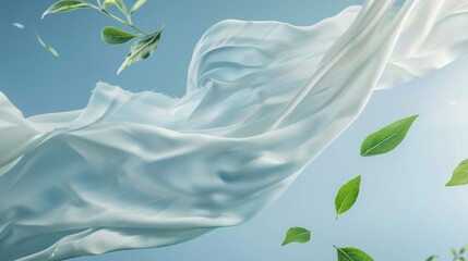 Sticker - Flowing Fabric and Green Leaves Against a Blue Sky