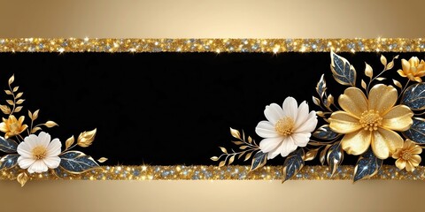 mini floral theme border with gold lining and black sp background