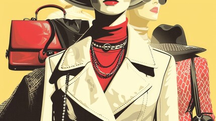Poster - Immerse yourself in the retro fashion world with glamorous graphics depicting vintage clothing and accessories