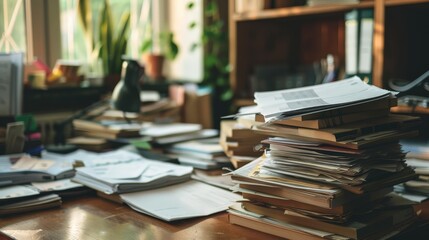 Poster - Purging old paperwork and files, organizing important documents for a clearer workspace.