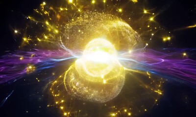 cosmic genesis: a radiant orb of golden energy pulsates with ethereal light, its core ablaze as cele
