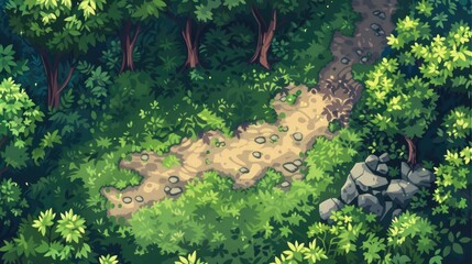 Poster - A serene forest path surrounded by lush greenery and rocky features, perfect for serene nature walks and outdoor adventures.
