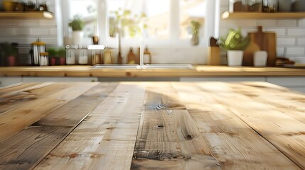 Sticker - Rustic Wooden Tabletop in a Bright Kitchen