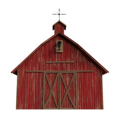 a rustic red barn with a weather vane on top on transparent background