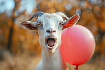 Wall Mural - Funny Goat with a Balloon