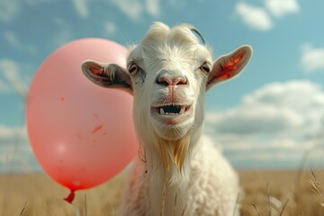 Canvas Print - Funny Goat with a Balloon