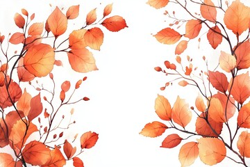 Wall Mural - Watercolor Autumn Sale Banner with Leaves and Branches for Promotional Use