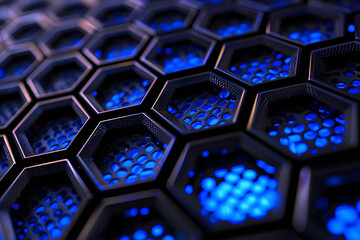 Wall Mural - Hexagon with blue light background.