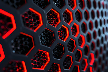 Wall Mural - Hexagon with red light background.