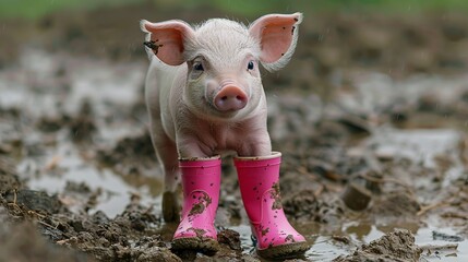 Canvas Print - Piglet in Pink Boots