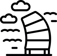 Poster - Simple line art illustration of a modern building with a unique curved design, symbolizing urban development and architectural innovation