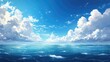 © 69 - Ocean view with clouds in anime style, creating a tranquil and picturesque scene.