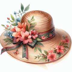 Sticker - accessory with flowers hand drawn illustration on beige women's hat