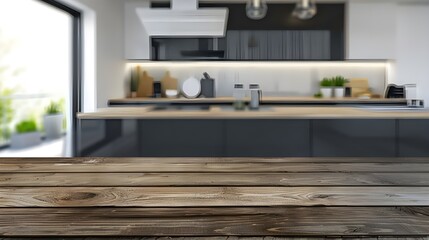 Wall Mural - Wooden Tabletop in a Modern Kitchen