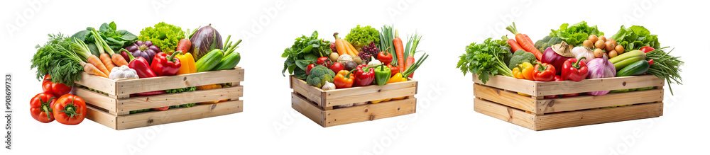 Vegetables in Wooden Box on a Transparent Background, Isolated Wooden ...