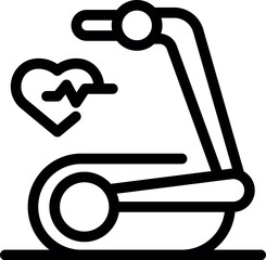 Poster - simple line icon of a treadmill with a heart and heartbeat symbol, representing fitness and a health