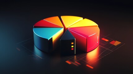 Aufkleber - 3D pie chart with radiant, glowing segments representing financial data on a dark background.