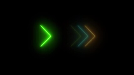 Wall Mural - Abstract glowing neon arrow loading animation. Neon arrow animation on black background. Arrow Loop animation direction concept.