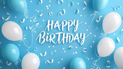 Canvas Print - Happy birthday background with blue and white balloons on a light skyblue background vector illustration. 