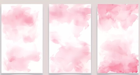 Sticker - set of three vector watercolor light pink and white color, blank poster template with a pastel background 