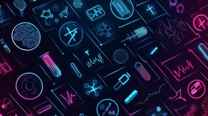 An array of colorful medical symbols highlighting advancements in health care technology