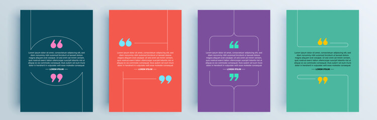 Fototapete - Quote frames blank templates set. Text in brackets, citation empty speech bubbles, quote bubbles. Textbox isolated on color background. Vector illustration.