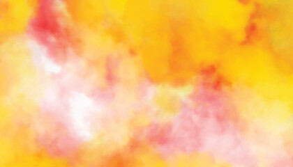 Wall Mural - Colorful sunrise or sunset colors in cloudy shapes. Fire in the sky. Red and yellow background, abstract watercolor background with space.
