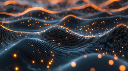 Poster - Abstract Digital Landscape with Glowing Particles