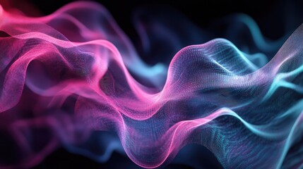 Fototapete - Dynamic abstract sound wave background with flowing pink and blue colors, creating a visually appealing audio-themed design