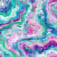 Fototapete - agate pattern in blue, pink, green, purple - with white curls and rings with the effect of ice paint