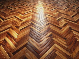 Aufkleber - Highly detailed CGI rendering of a richly textured wooden floor featuring a realistic parquet pattern, with refined grain and subtle illumination effects.