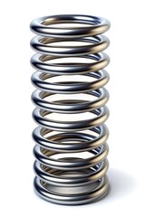 Metal coil spring, shiny industrial component, isolated on white background