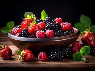 Canvas Print - Collection of ripe berries, raspberries, strawberries, blackberries, and blueberries  - 1