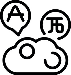 Poster - Simple bold outline icon representing the concept of cloud computing connecting people speaking different languages and using different currencies