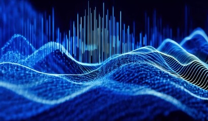 Wall Mural - Blue Data Waves with Digital Particles in a Futuristic Tech Design