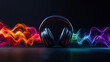 © World's Greatest Mom - Stylish Headphones Emitting Colorful Sound Waves on Dark Background