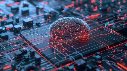 Poster - Neural circuit and electronic cyber brain in a quantum computing system, concept of artificial intelligence technology, biotechnology innovation and machine learning