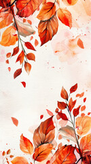 Wall Mural -  Aesthetic watercolor frame with autumn vibrant leaves, copy space, light background, foliage template. Generative AI