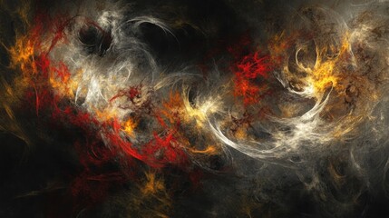 Wall Mural - Abstract dark background with swirling colors of red, yellow, and white.