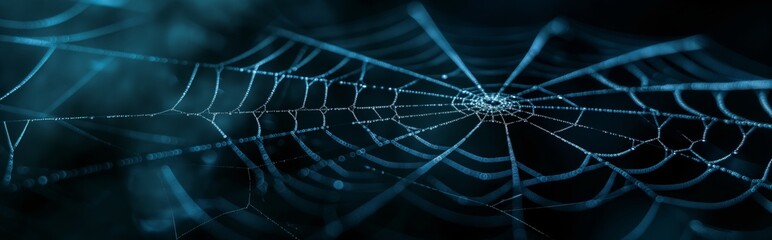 Close-up of a spider web on a black background
