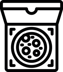 Poster - simple black and white icon of an open pizza box revealing a freshly baked pizza, perfect for repres