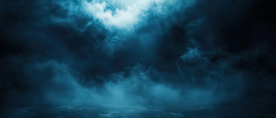 Wall Mural - A dark blue sky with clouds and a foggy mist