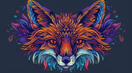 Wall Mural - Psychedelic fox head with symmetrical mandala shapes. Animal Totem, spiritual guide, mystical emblem of the shaman