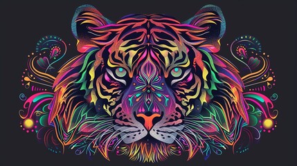 Wall Mural - Psychedelic tiger head with symmetrical mandala shapes. Animal Totem, spiritual guide, mystical emblem of the shaman