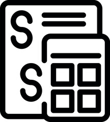 Poster - Line art icon of a financial report showing a calculator and money, perfect for projects related to business and finance