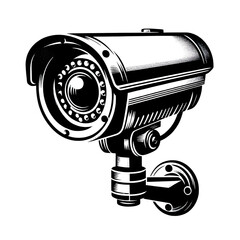 Wall Mural - security camera, black line stencil artwork isolated on white background PNG