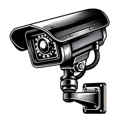 Wall Mural - security camera, black line stencil artwork isolated on white background PNG