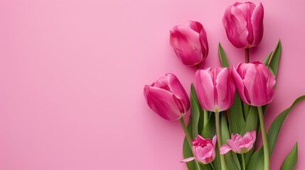 Poster - Pink tulips on a pastel pink background.