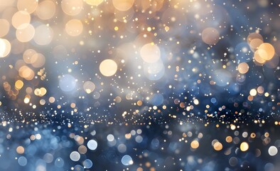 Poster - abstract blurred background with bokeh lights and sparkles, white blue silver and gold colors, glittering, sparkling, shiny, glowing light effects, bright and dreamy.